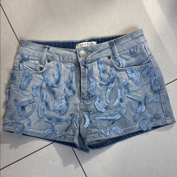 Sandro BlueEmbroidered Jean Shorts